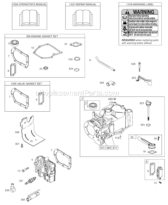 Page A Diagram and Parts List for 9S500SERIES  Briggs and Stratton Engine